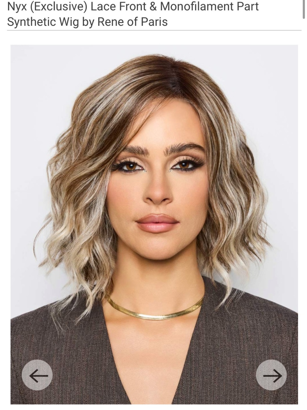 Rene of Paris Nyx wavy bob synthetic lace front wig in Sandy Silver